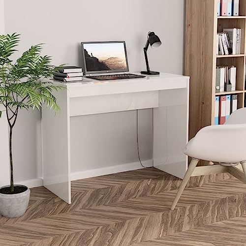 FENLAX Schreibtisch Büro Hochglanz-Weiß 90x40x72 cm Holzwerkstoff Moderne Arbeitstisch Vielfältige Einsatzmöglichkeiten für Kleine Schlafzimmer, Wohnheime, Häuser mit Begrenztem Platzangebot