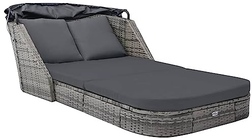 Xichuzi Sonnenliege mit Dach Poly Rattan Anthrazit, Gartenliege, Liegestuhl, Sonnenstuhl, Sonneninsel Outdoor, Liegen, Gartenmöbel, Bäderliege, Relaxliege - 49496