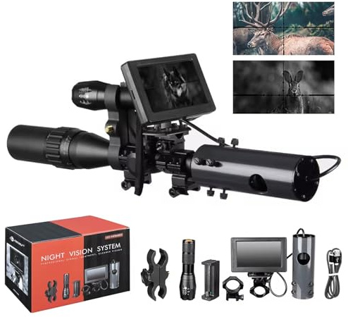 SUZLAZYR Visionneuse de nuit, illuminateur infrarouge de 850 NM appareil photo numérique pour la chasse, écran de 4,3 pouces, vision nocturne à 200 m, pour oculaire de 35 à 45 mm