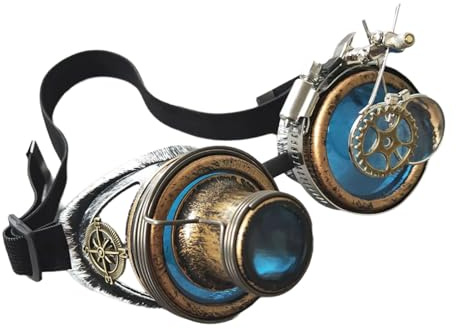 LUOFENG Steampunk-Brille mit farbigen Gläsern, verstellbarer Riemen, für Männer und Frauen, Halloween, Cosplay, Vintage, Gothic, Steampunk, Brillen