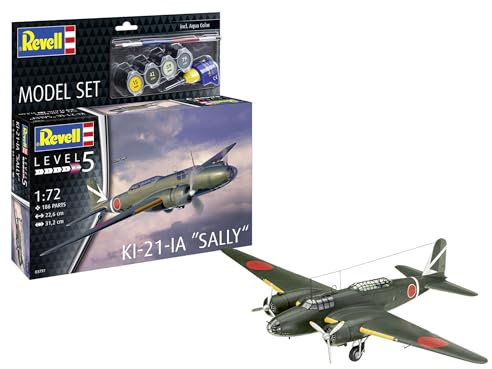 Revell Modellbausatz Ki-21-Ia, Langstreckenbomber – Detailliertes Modell mit Sternmotoren, beweglichen Teilen & historischen Abziehbildern – Inklusive Farben, Kleber & Pinsel – Für Luftfahrtfans