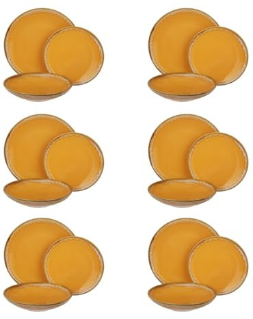 KASANOVA Set 18 oexxi Ocean, servizio 18 piatti in terracotta ocra, materiale resistente, adatto alla lavastoviglie e al forno microonde