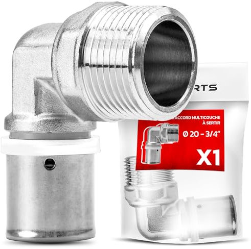 BOOPARTS - raccordo multistrato a crimpare -Raccordo angolare maschio a crimpare multistrato Ø20-3/4 (20/27) profilo TH - per tubi multistrato.