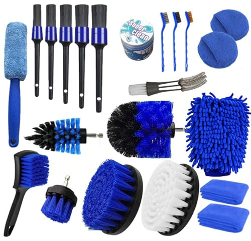 Kit de brosse de lavage de voiture, kit d'outils de nettoyage de lave-auto,Brosses d'évent à l'air - Outil de nettoyant pour le pare-pour nettoyer l'extérieur intérieur automobile, moteur de tableau d