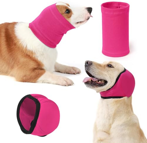 Eyein Hund Snood Ohrenschützer, 2 Stück Beruhigender Hund Kapuzenpullover zur Lärmreduzierung und Linderung von Angstzuständen, Verstellbarer Hundesnood für die Fellpflege, Zwangstrocknung, Rose, M