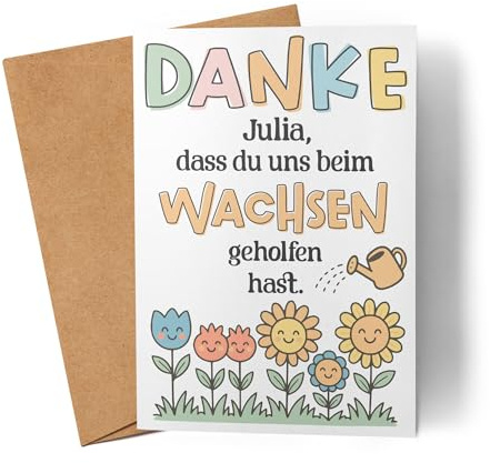 Kiddle-Design Personalisierte Dankeskarte Erzieherin Abschied Kita, Abschiedskarte Tagesmutter, Erzieher, Hebamme - Danke DASS du Mir beim Wachsen geholfen hast - Dankeschön Karte Kindergarten