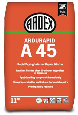 Ardex A45 11kg | Rapid-Drying Internal Repair Mortar for Concrete, Screeds, and Steps | Priming Not Required
