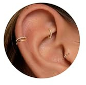 BelleVive set di 3 anelli nasali in titanio, piercing cartilagine, orecchino helix, piercing tragus per donna, anelli rook, doppio cerchio, orecchini con zirconia, gioielli alla moda