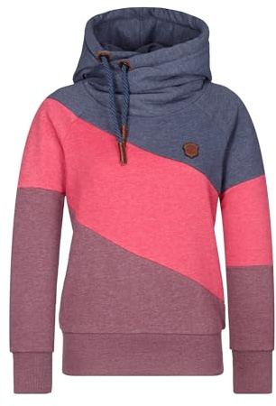 Naketano Felpa con cappuccio da donna EL Chapo Knows, Indigo Blue Melange/Purple Melange/Bordeaux Melange, XS