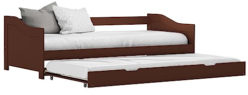 Homvdxl Holz Tagesbett mit Ausziehbett 90x200 cm Einzel-/Doppelbett Tagesbett Bettgestell Stilvoll 2 in 1 mit Ausziehbett für Teenager Erwachsene Dunkelbraun