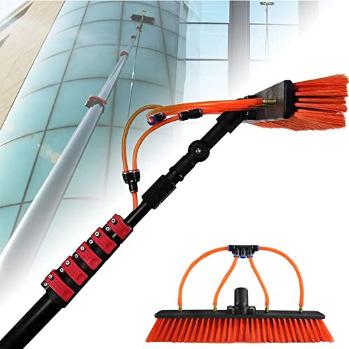 Kit profesional de barra de limpieza de ventanas extensible, cepillo de alimentación de agua de 5,4 m para limpieza de paneles solares, lavadora eficiente del sistema solar para uso doméstico y