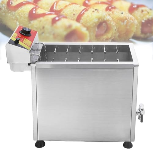 Feiphla Commercial Gas Fryer,Cheese Hot Dog Sticks Maker Machine, Stainless Steel,Large Capacity Dual Fryer, Easy Clean for Restaurant, Store, Home Electric