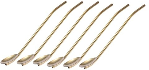 SMASOLO 6 Pezzi Cucchiaio Di Cannuccia in Acciaio Resistente Riutilizzabile Set Da Cucchiai Da Cocktail in Metallo Cannucce e Cucchiaini Da Cocktail Per Bere Lavabile e Facile Da Pulire