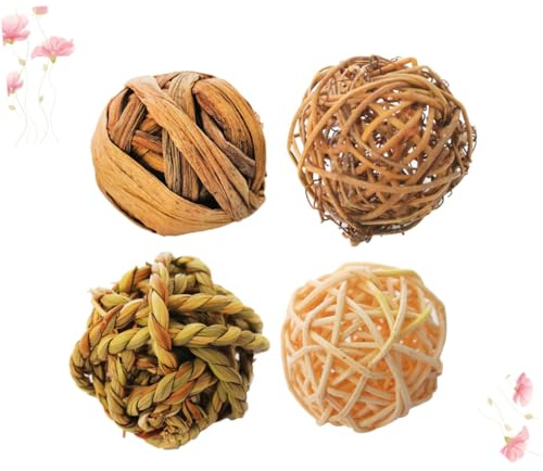 Abaodam Juguetes para Pájaros y Loros Bolas de Ratán Natural para Masticar, Set de 4 Piezas, Estimulantes Mentales y Físicos, Aptos para Periquitos, Cacatúas y Animales Pequeños