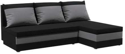 FORNIRO 24 24 Ecksofa 199x130cm Schwarz-Grau Wohnzimmer Couch Schlafsofa | Mit Schlaffunktion & Bettkasten - Kissen - Stoff Basic | ausziehbar Gäste bequem Stauraum Design hochwertig Eckcouch Komfort