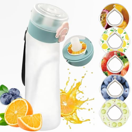 Air Gourde ABBISENSE Bouteille en Tritan sans BPA 750 ml | 6 dosettes saveurs fruits incluses | Couvercle anti-fuite et paille ergonomique, ideale pour adultes et enfants | Eau sans sucre