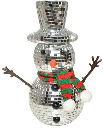 Skivschneeman | Reflektierende kugel | med gestricktem Schal and Hut | Weihnachtliche Tischdekoration för högtidsdekoration för familjekarneval för vinterfest