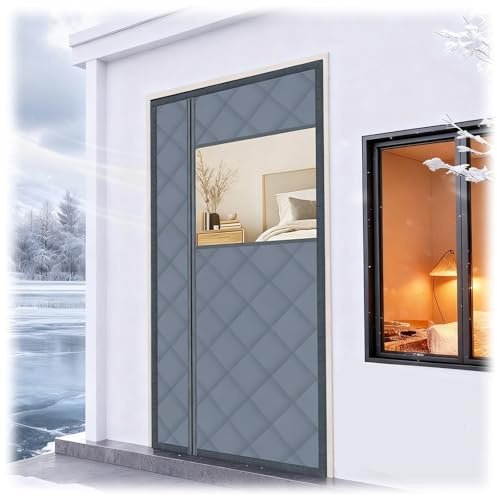 Rideau De Porte Isolant Thermique Ouverture Latérale, Rideau De Porte Magnétique Fenêtre Transparente, Rideau Thermique Hiver Anti Froid Dans Cuisine Isolant Phonique(Gris,W100XH195CM)