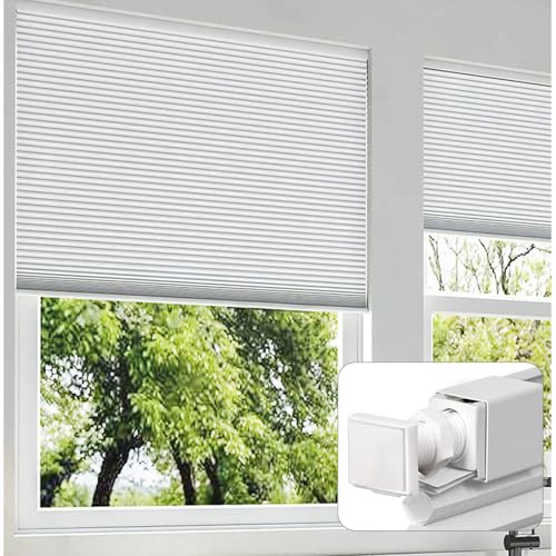Tende Cellulari Senza Corda Oscuranti,Tenda Plissettata a Nido D'ape Senza Foratura,Persiane Privacy Senza Attrezzi,Tende a Nido D'ape Filtraggio Luce Per Finestre Porte,white-100x100cm/39.4 * 39.4in