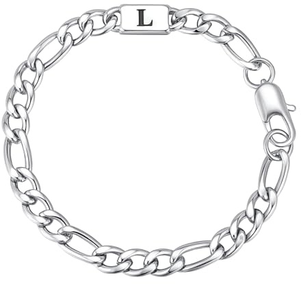 Gamtic Armband Herren mit Buchstaben Edelstahl Panzerkette A-Z | Silber Initiale Armbänder für Männer, Edelstahl Stylish Link Armband Schmuck Geschenke für Männer Junge Geburtstag
