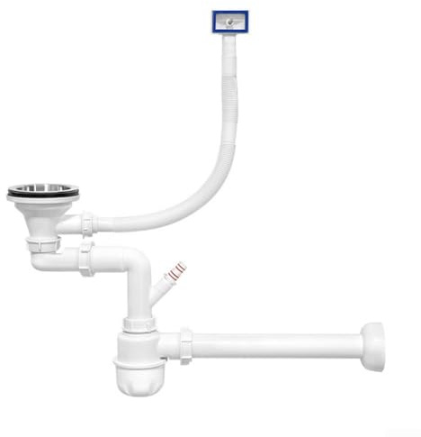 Zoegneer Siphon d'évier double avec port de lave-vaisselle en acier inoxydable PP PVC pour ouverture de lavabo de 84 à 90 mm avec bouteille anti-fuite bloquant les odeurs