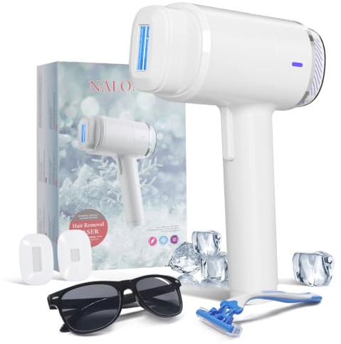 NALONE Epilator med pulserat ljus med kylfunktion, 4-i-1 HR/SC/RA/BT IPL laserepilator, pulserat ljus 999,900 lämplig för kroppshårborttagare, ansikte, armhålor, ben (vit (22J))