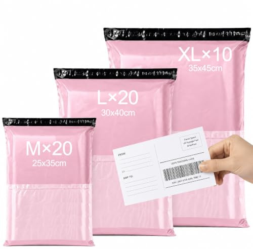 Brysalis 50 Piezas Bolsas para Envíos Autoadhesivo, Opacas Sobres para Envio de Ropa, Sobres Embalaje Libros Impermeables, Bolsas Sobre Correo Plástico para Regalos, Embalar(Rosa, M-20, L-20, XL-10)
