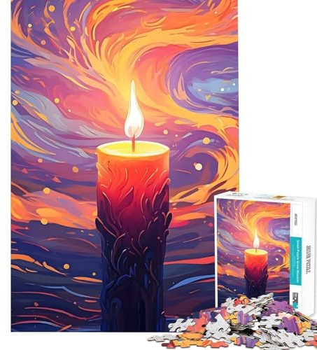 Puzzle 1000 pièces pour Adultes Magnifique Jouet avec Bougie allumée Jeu intellectuel Jeu Familial Convient aux Couples Excellent Cadeau pour Les Amateurs de Jeux (Dimensions 38x52cm)