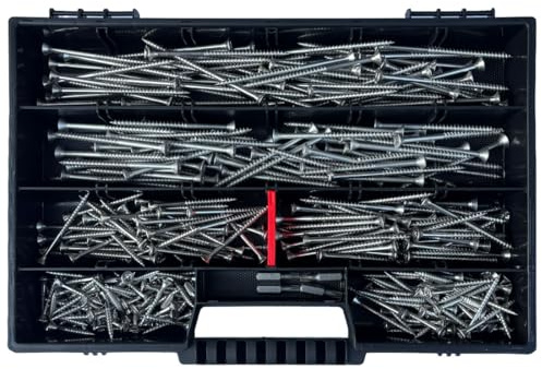 FRACKMANN Edelstahl Schraubenset 320 Teile – V2A Holzschrauben & Spanplattenschrauben 4x30 bis 4,5x80 – inkl. 4 TX Bits & Sortimentskoffer – Profiqualität Made in Germany