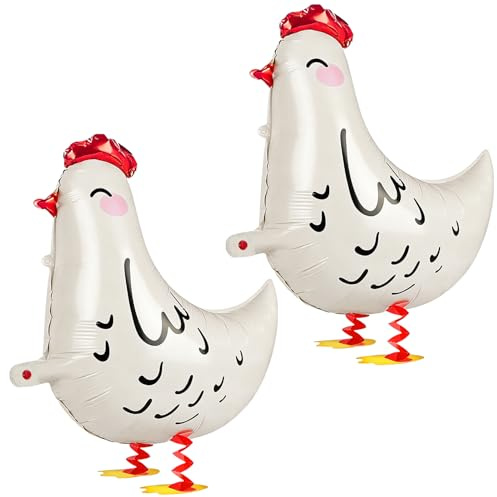 2 Stück Walking Tier Folienballons, Hühner Luftballons mit Schleifenband, Helium Ballons Geburtstag Kinder, Lustige Huhn Deko für Bauernhof Party, Kindergeburtstag