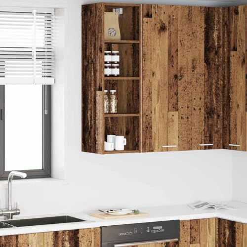 Keeushr Armadietto pensile in legno vecchio, 30 x 29,5 x 100 cm, in legno anticato e moderno con spazio per utensili da cucina e stoviglie