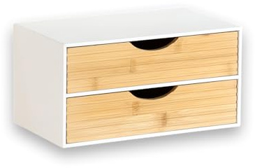 KESPER | Organizer mit 2 Schubladen, Material: FSC®-zertifizierte Spanplatte & Bambus, Maße: 27 x 16 x 14 cm, Farbe: Weiß, Natur | 58962