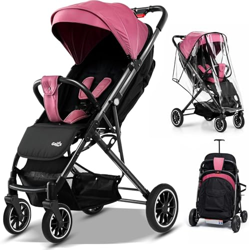 FK Sports Lightweight Baby Stroller Pushchair, Foldable Travel Buggy from Birth to 3 Years, Reclining Seat, 5-Point Harness, One-Hand Fold, Large Storage Basket & Cup Holder (Pink)