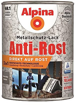 Alpina Metallschutzlack – Hammerschlag Dunkelgrau – Anti-Rost-Lack für einen Langzeit-Korrosionsschutz – Witterungs- und UV-beständig – 2,5L