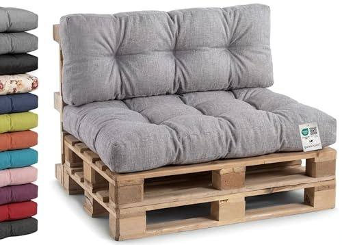 Gutekissen® Palettenkissen, Gartensofakissen, Gesteppte Kissen gefüllt mit granuliertem Poulirette-Schaum, viele Farben und Größen PPI (Set (Sitzkissen 120x80 +Rückenlehne 120x40), Grau)