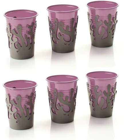Set 6 Portabicchieri In Metallo Color Tortora, Design Moderno E Raffinato, Ideali Per Bicchieri Di Plastica, Modello: Coral