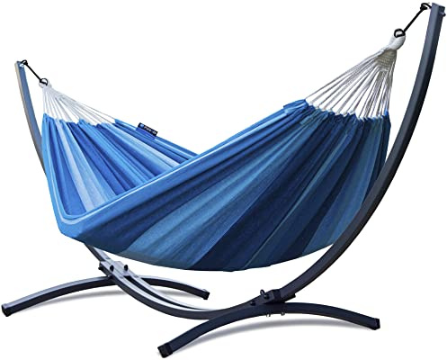 Potenza® Hamac avec Support Métal pour 2 Personnes - Charge Max 220 kg - Double XXL Démontable - Plus de Stabilité - Support Graphite - Bleu