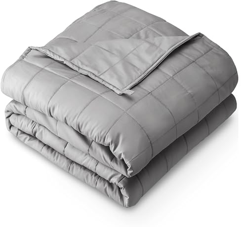 Bare Home Weighted Blanket All-Natural 100% Cotton with Nontoxic Glass Beads 60x80 22lbs, Light Grey