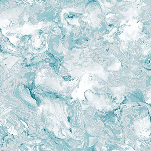 YöL Elixir Liquid Marble Effect Wallpaper Swirls Teal Silver Metallic Shimmer