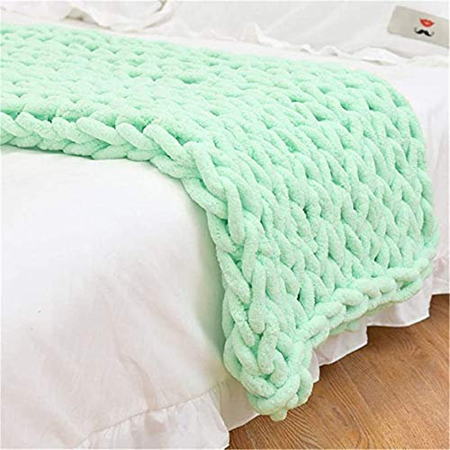 Nicole Knupfer Decke Grob Gestrickte Kuscheldecke Grobstrick Wolldecke Tagesdecke Strickdecke Überwurf Zuhause Dekor Geschenk (Grün,50 * 50cm)