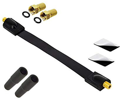 Premium X Sat Fensterdurchführung 2X F-Stecker 2X Gummitüllen Flachkabel Set DVB-C DVB-T extra Flach 26cm schwarz 2X Klebepads