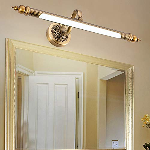 HMAKGG Vintage LED Spiegelleuchte Bad-Spiegellampe Wandleuchte aus Messing Retro Beschlagfrei Schminklicht für Spiegel Kabellos für Arbeitszimmer Wohnzimmer Wandbild,Warm White Light,8W/51CM