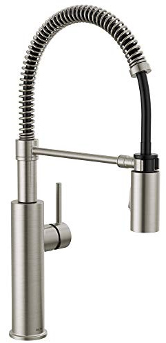 Delta Antoni Pro Style Commercial Kitchen Faucet with Pull Down Sprayer, Brushed Nickel Single Hole Kitchen Sink Faucet, Single Handle, Spotshield Stainless 18803-SP-DST