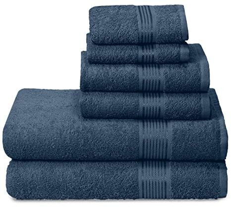 GLAMBURG Ultra-weiches 6er-Pack Baumwoll-Handtuch-Set, enthält 2 übergroße Badetücher 70 x 140 cm, 2 Handtücher 40 x 60 cm und 2 Waschbetten 30 x 30 cm, Mineral Blau