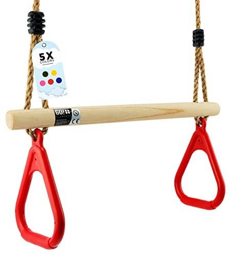 Trapez Schaukel Garten | Kinderschaukel Outdoor Indoor | Höhenverstellbar & rutschfest | Schaukelsitz - Schaukelbrett - Brettschaukel | robuste Schaukel mit Holzstange & Kunststoffringen