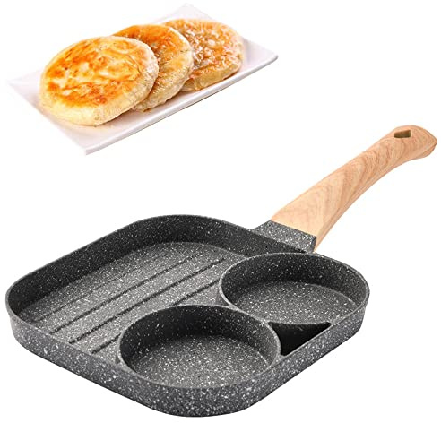 Sartén para Tortitas, Sartén para Huevos, Sartén para Panqueques, Aluminio, Antiadherente, con Mango Largo de Madera, ara Cocinar Tortillas, Panqueques, Tocino, Hamburguesas, Filetes (Universal)