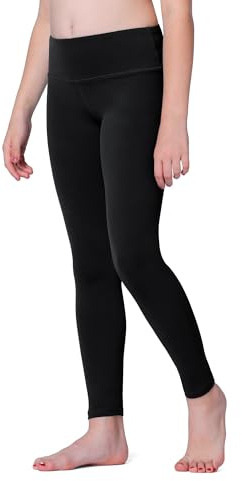 Stelle Girls Athletic Leggings Kids Dance Workout Running Yoga Pants with Hidden Pocket (Black, 8-9 Years)
