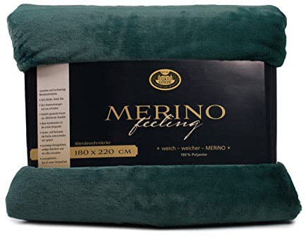Gözze - Gemütliche Kuscheldecke, Merino Feeling, Wendbar, Hohe Dichte 600 g/m², 180 x 220 cm - Dunkelgrün