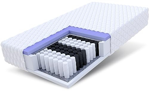 FDM Matratze 90x200 cm Härtegrad H2 H3 Höhe 23 cm Taschenfederkernmatratze Polyurethan-Schaum 7 Komfortzonen mit Hypoallergenem Waschbarem Jersey Bezug Oeko-Tex Mariner