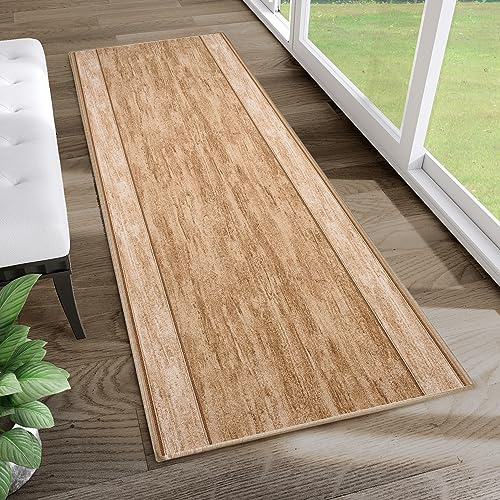 TAPISO Anti Rutsch Teppich Läufer rutschfest Brücke Meterware Modern Braun Meliert Streifen Design Flur Küche Wohnzimmer Diele 67 x 120 cm